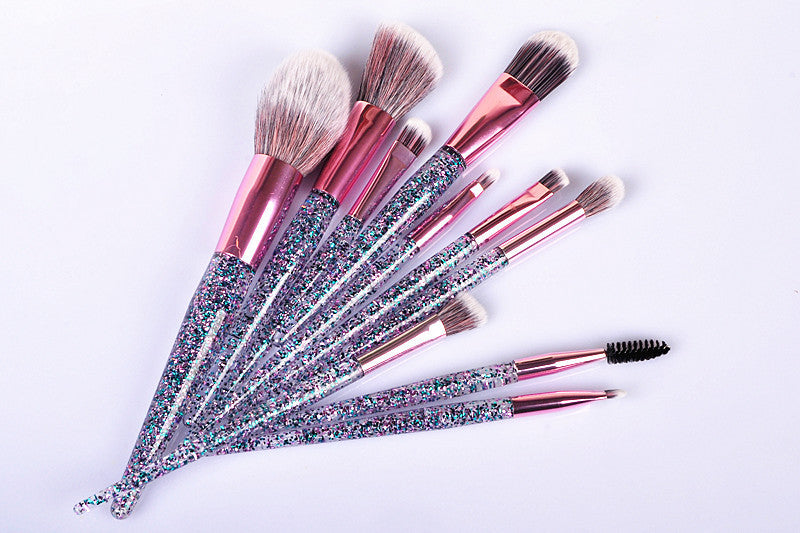 10-Piece Crystal Makeup Brush Set For Powder And Blush