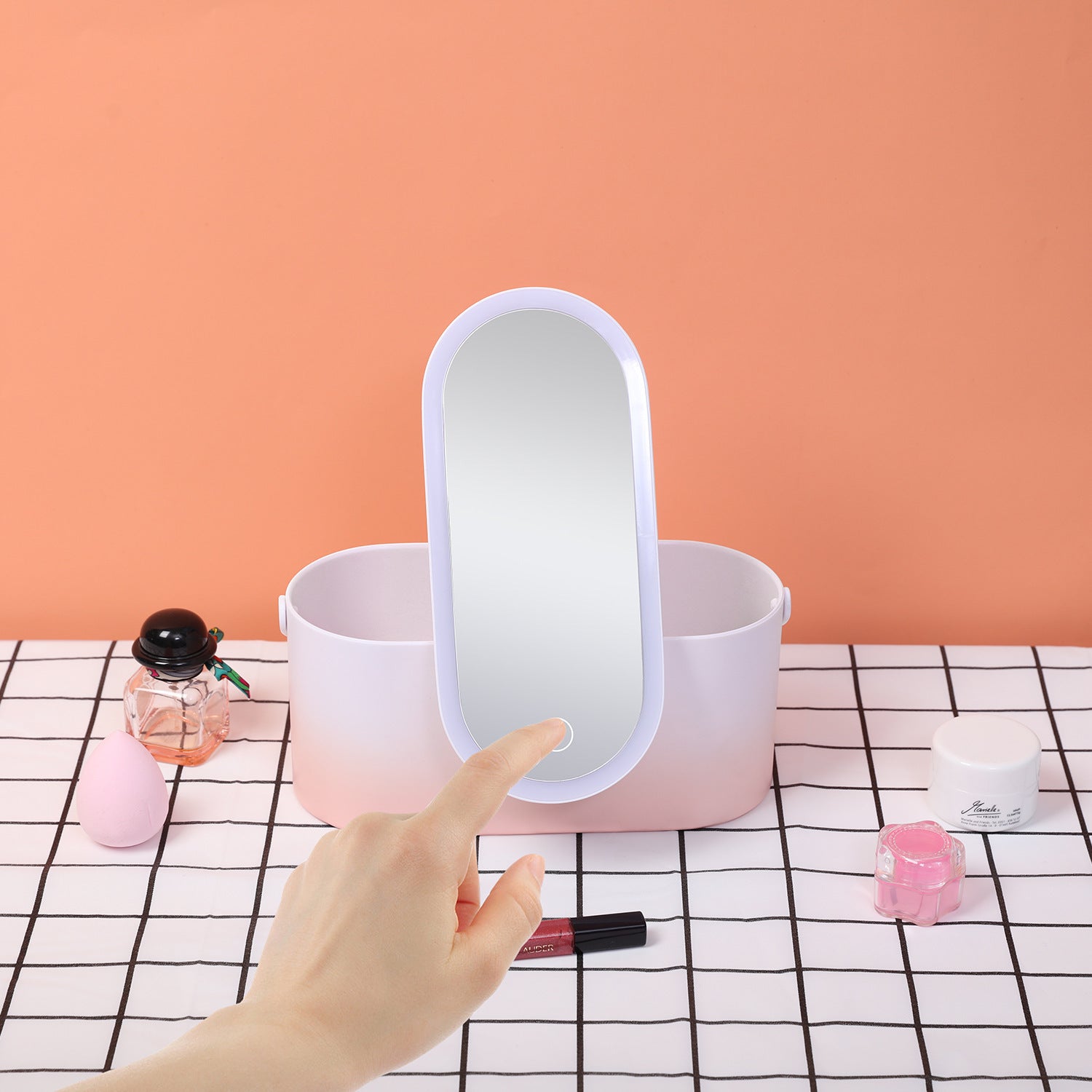 Portable LED Makeup Organizer Box With Mirror Travel Storage Case