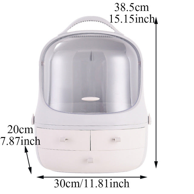 Multi-Function Dustproof Cosmetic Storage Box With Mirror Portable Desktop Organizer