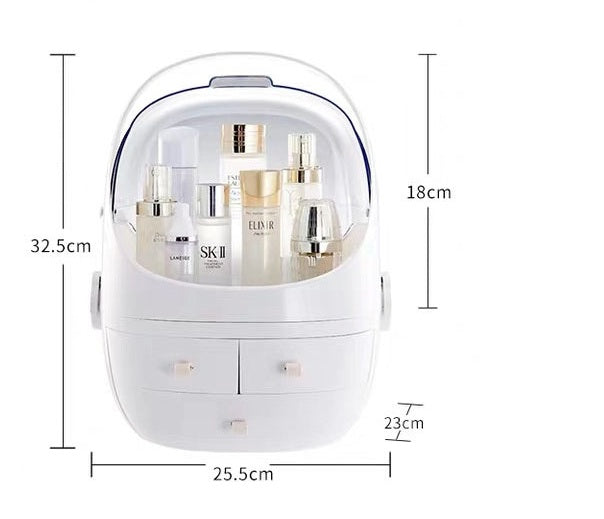 Multi-Function Dustproof Cosmetic Storage Box With Mirror Portable Desktop Organizer