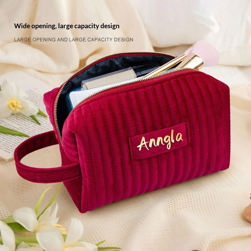 Velvet Large-Capacity Portable Makeup Organizer Bag