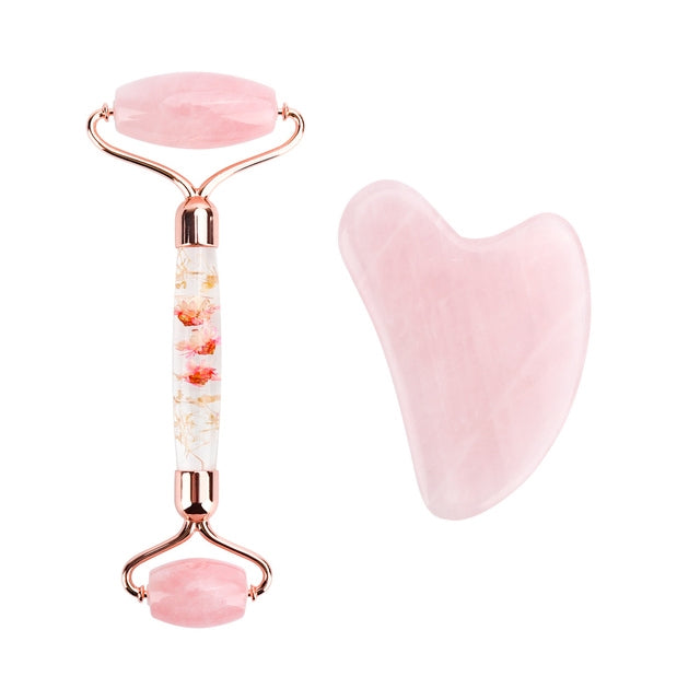 Natural Jade Rose Quartz Face Roller Slimming Lifting Massager