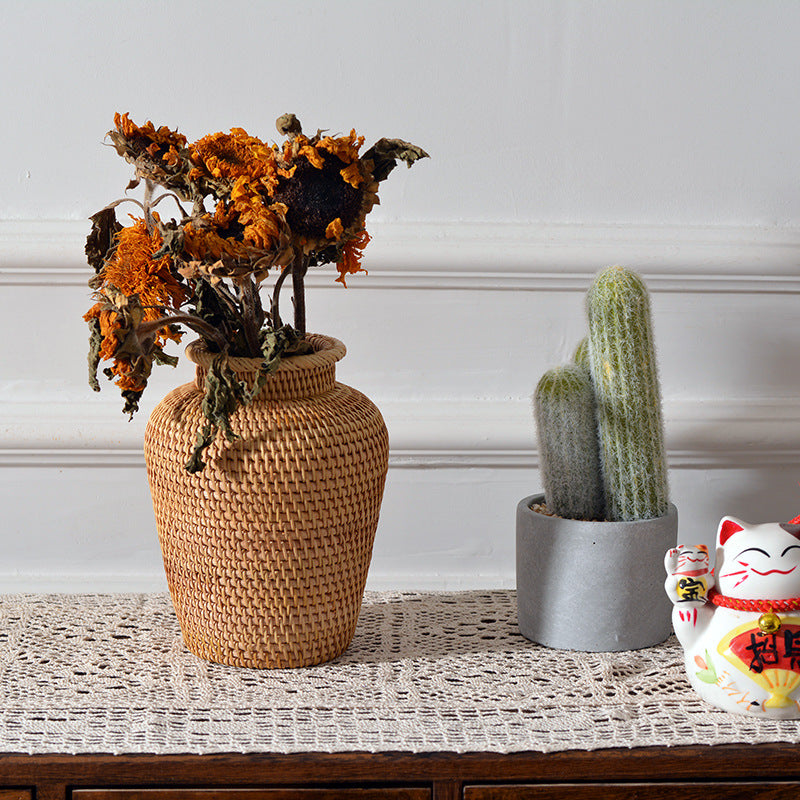 Rattan Woven Floral Vase Decorative Table Basket