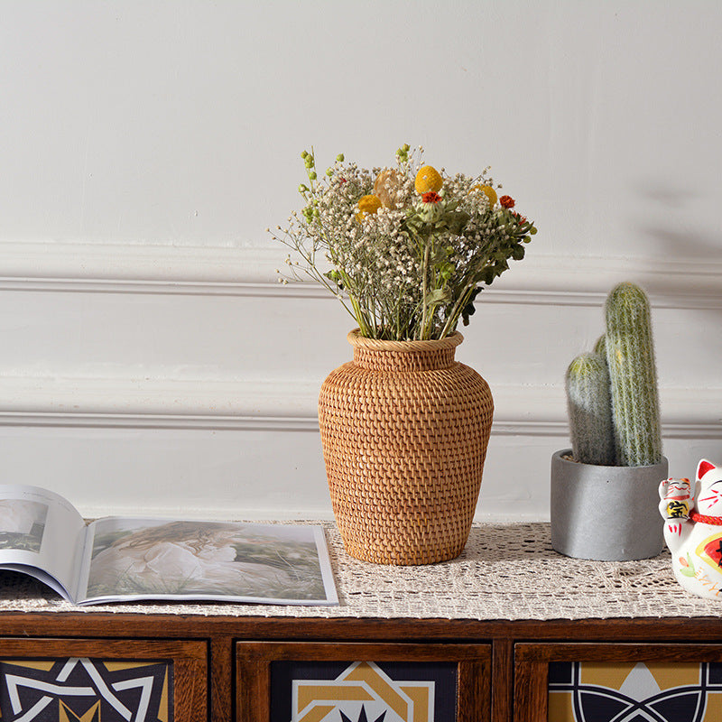 Rattan Woven Floral Vase Decorative Table Basket