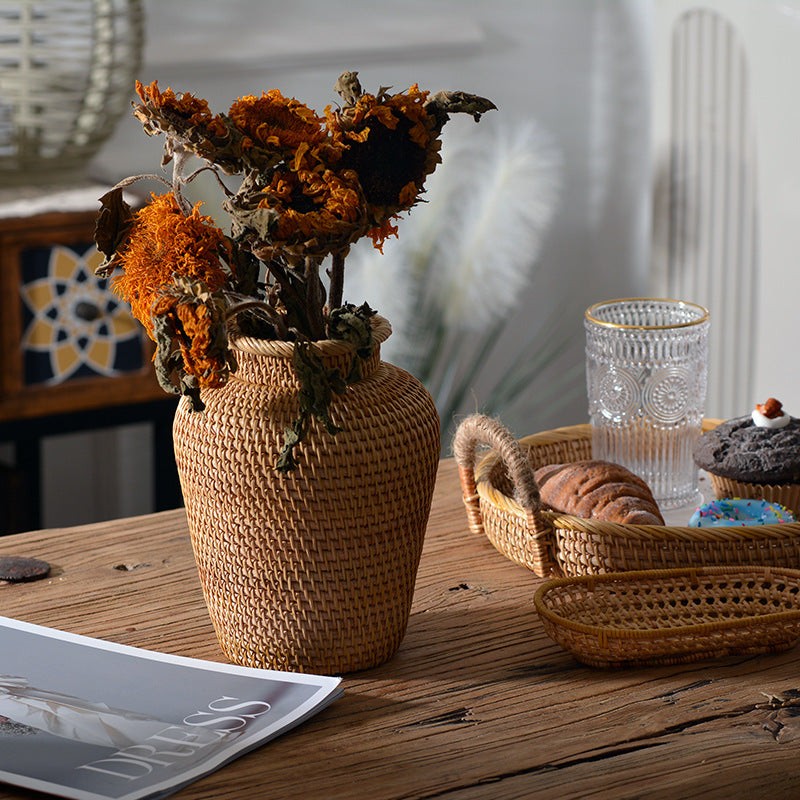 Rattan Woven Floral Vase Decorative Table Basket