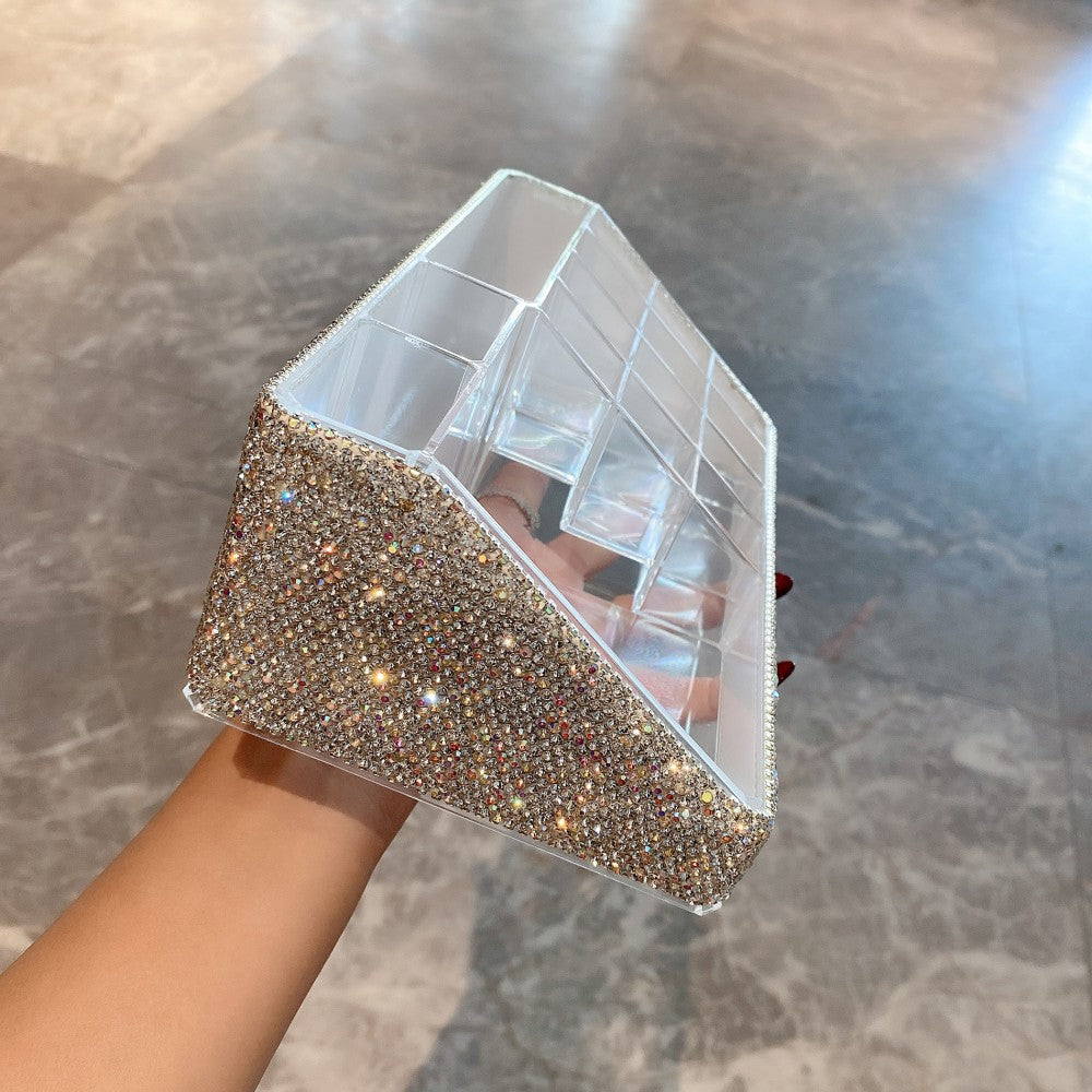 Transparent Diamond Makeup Brush And Eyebrow Pencil Storage Box