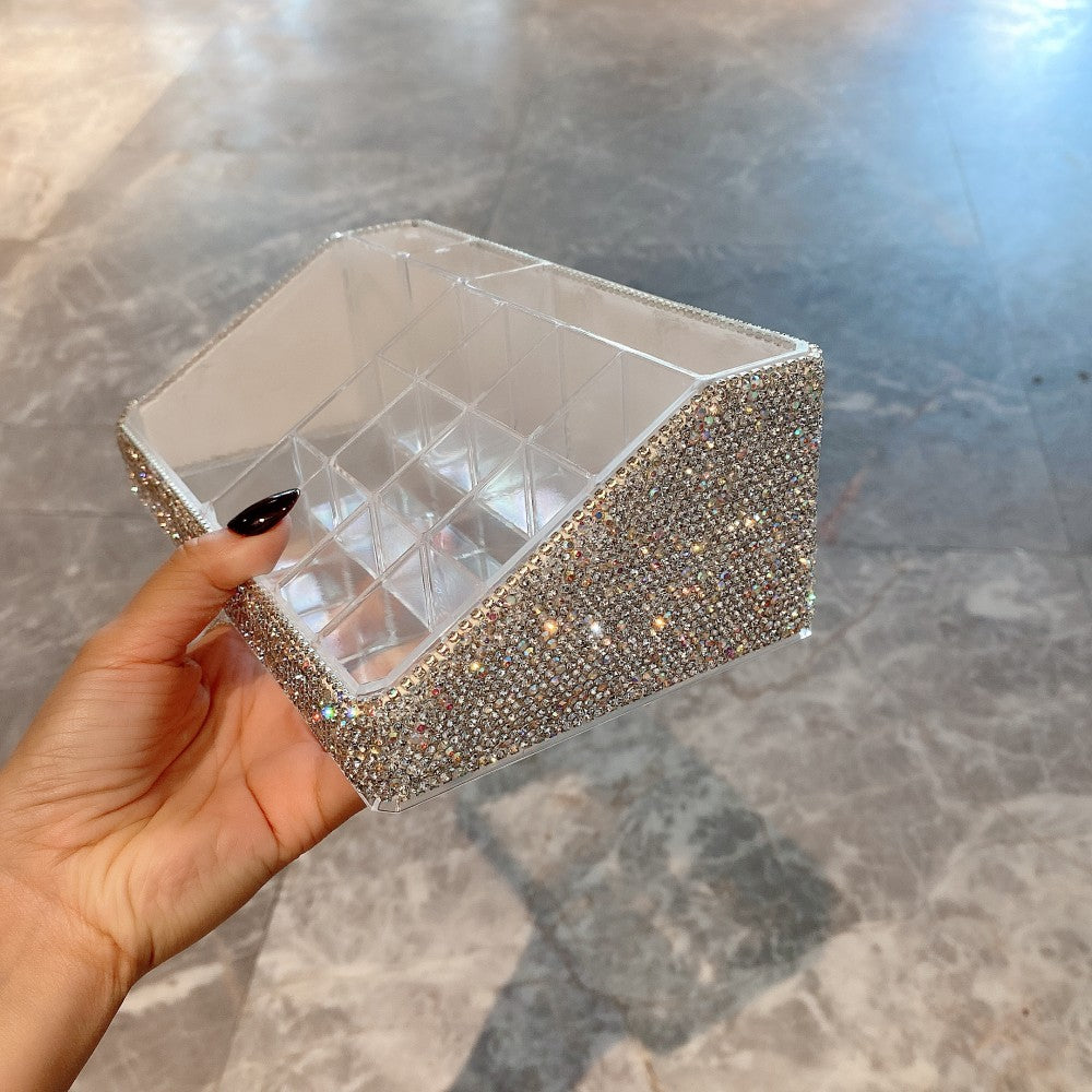 Transparent Diamond Makeup Brush And Eyebrow Pencil Storage Box