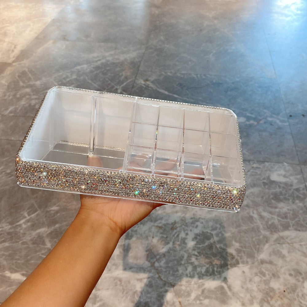 Transparent Diamond Makeup Brush And Eyebrow Pencil Storage Box