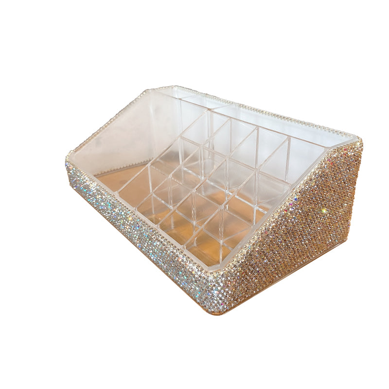 Transparent Diamond Makeup Brush And Eyebrow Pencil Storage Box