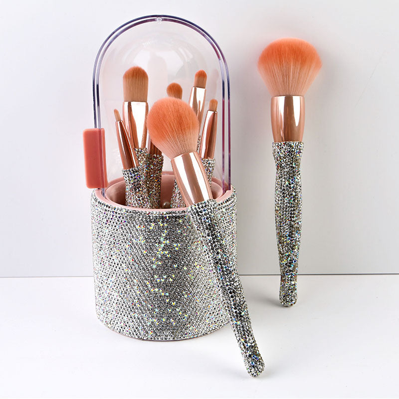 8-Barrel Diamond Makeup Brush Set With Rhinestone Detailing