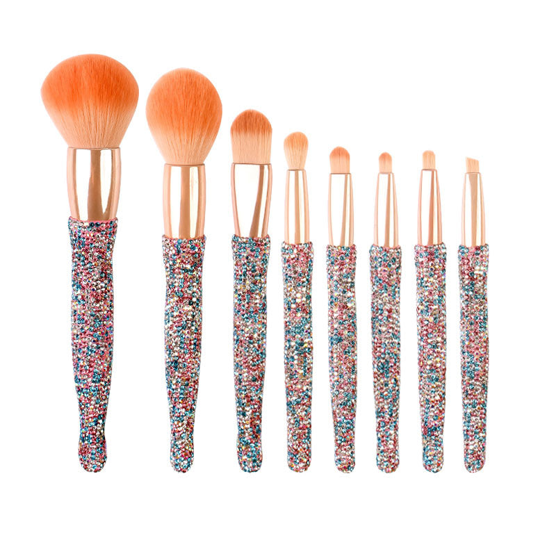 8-Barrel Diamond Makeup Brush Set With Rhinestone Detailing