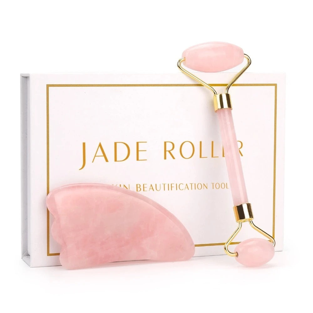 Natural Jade Rose Quartz Face Roller Slimming Lifting Massager