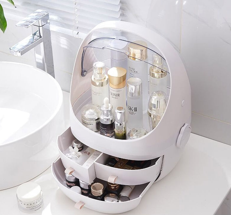 Multi-Function Dustproof Cosmetic Storage Box With Mirror Portable Desktop Organizer
