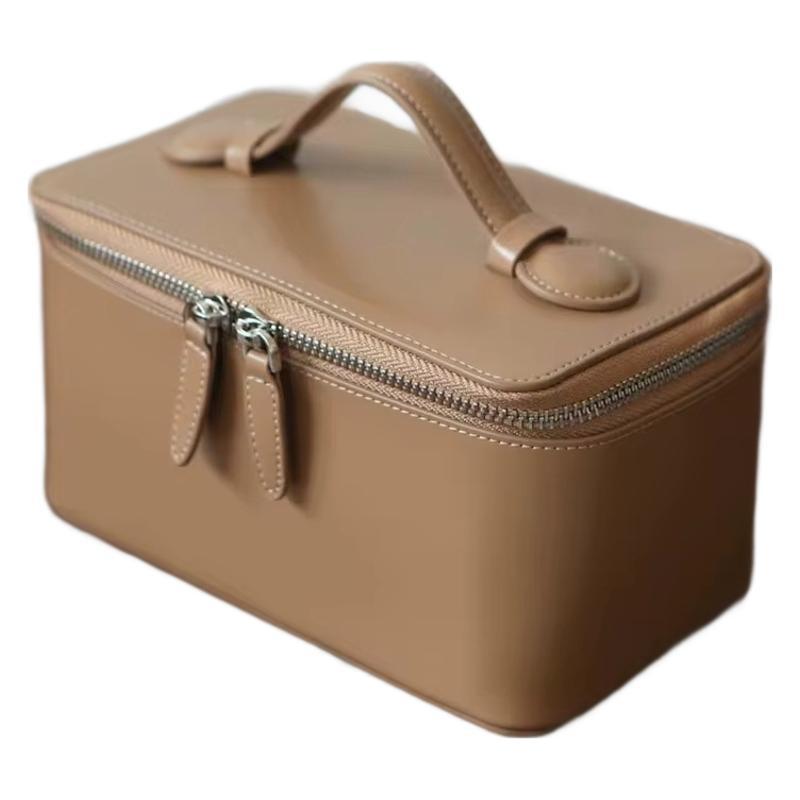 Handheld Leather Cosmetic Bag Large-Capacity Makeup Organizer