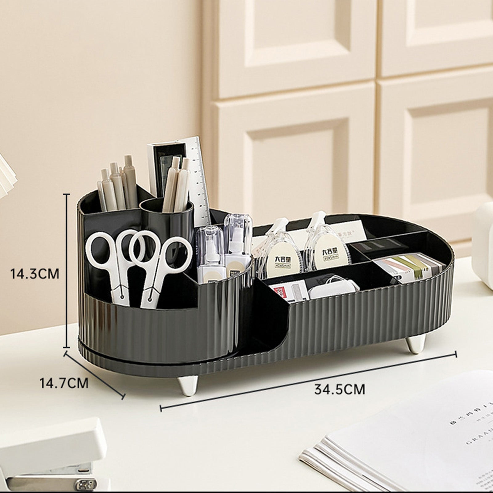 Rotating Makeup Organizer With Brush Holder Large Capacity Vanity Storage Case