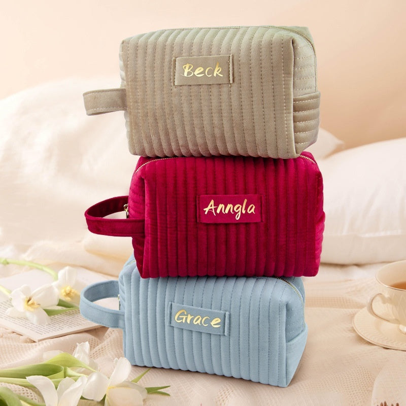 Velvet Large-Capacity Portable Makeup Organizer Bag