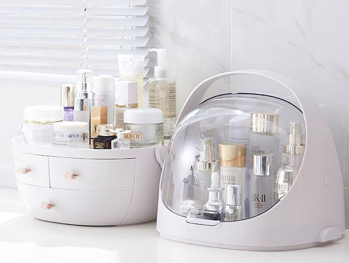 Multi-Function Dustproof Cosmetic Storage Box With Mirror Portable Desktop Organizer