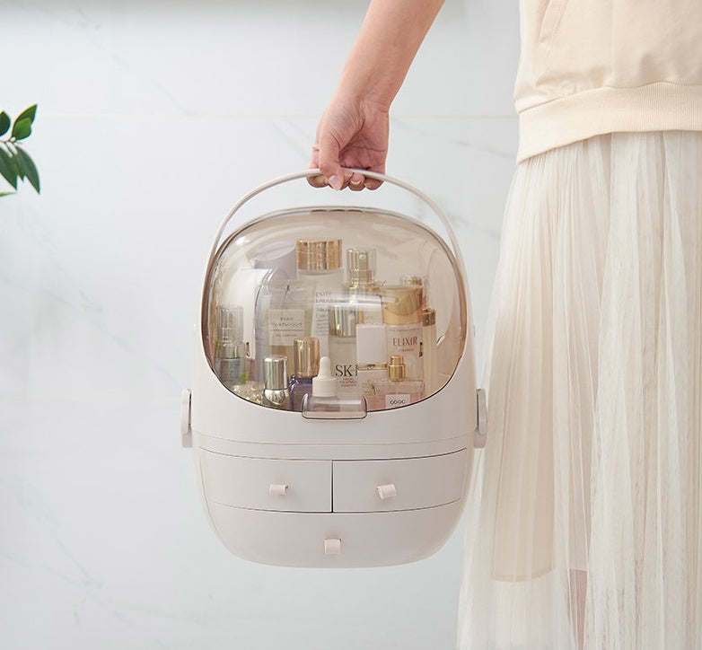 Multi-Function Dustproof Cosmetic Storage Box With Mirror Portable Desktop Organizer