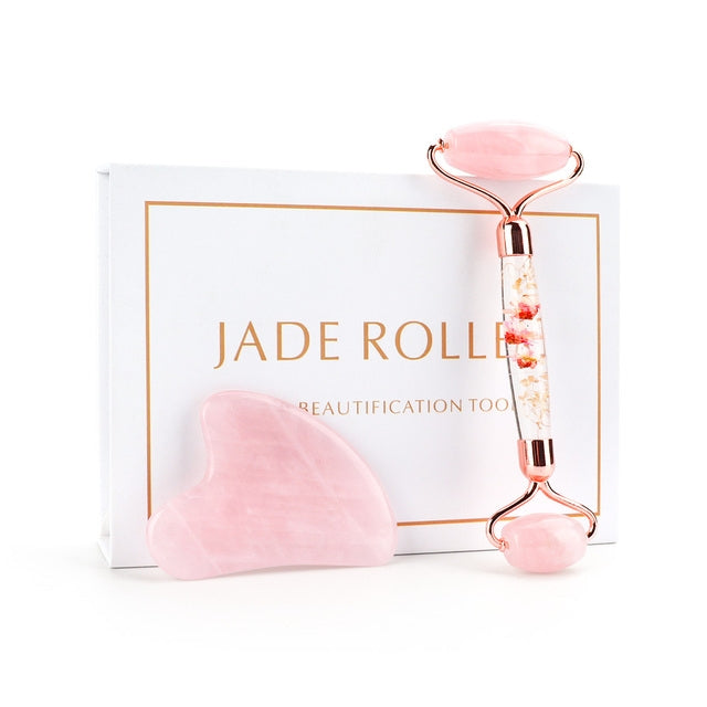 Natural Jade Rose Quartz Face Roller Slimming Lifting Massager