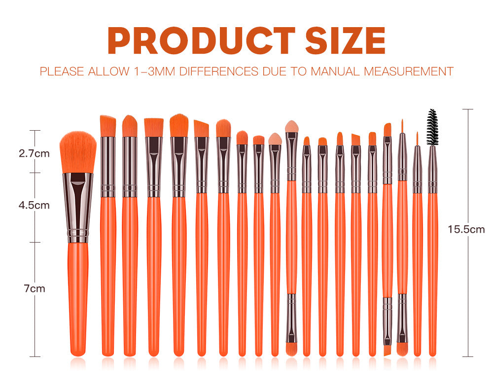 20-Piece Fluorescent Makeup Brush Set For Face And Eyes