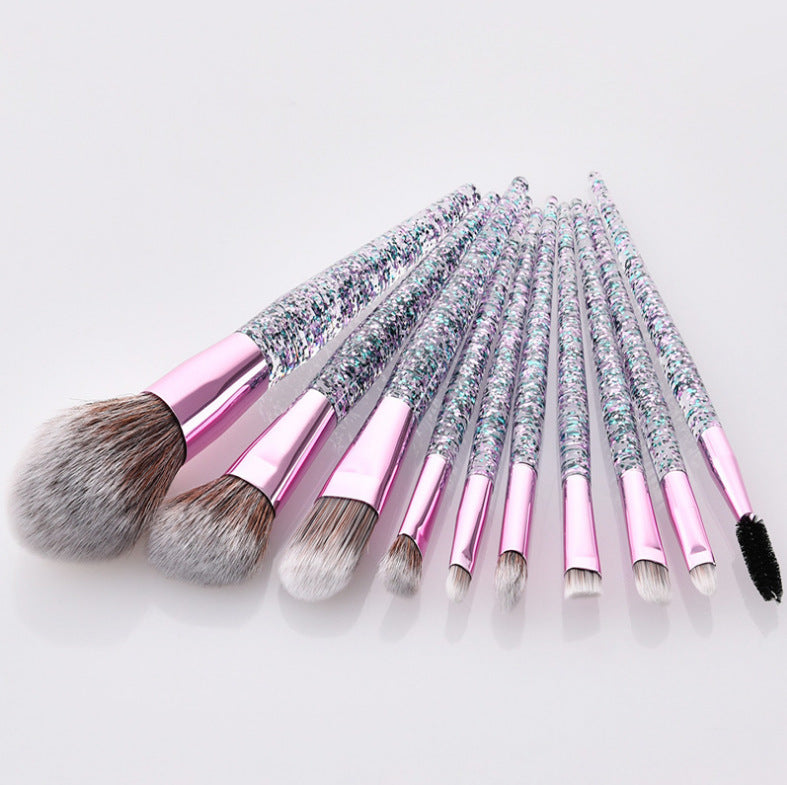 10-Piece Crystal Makeup Brush Set For Powder And Blush