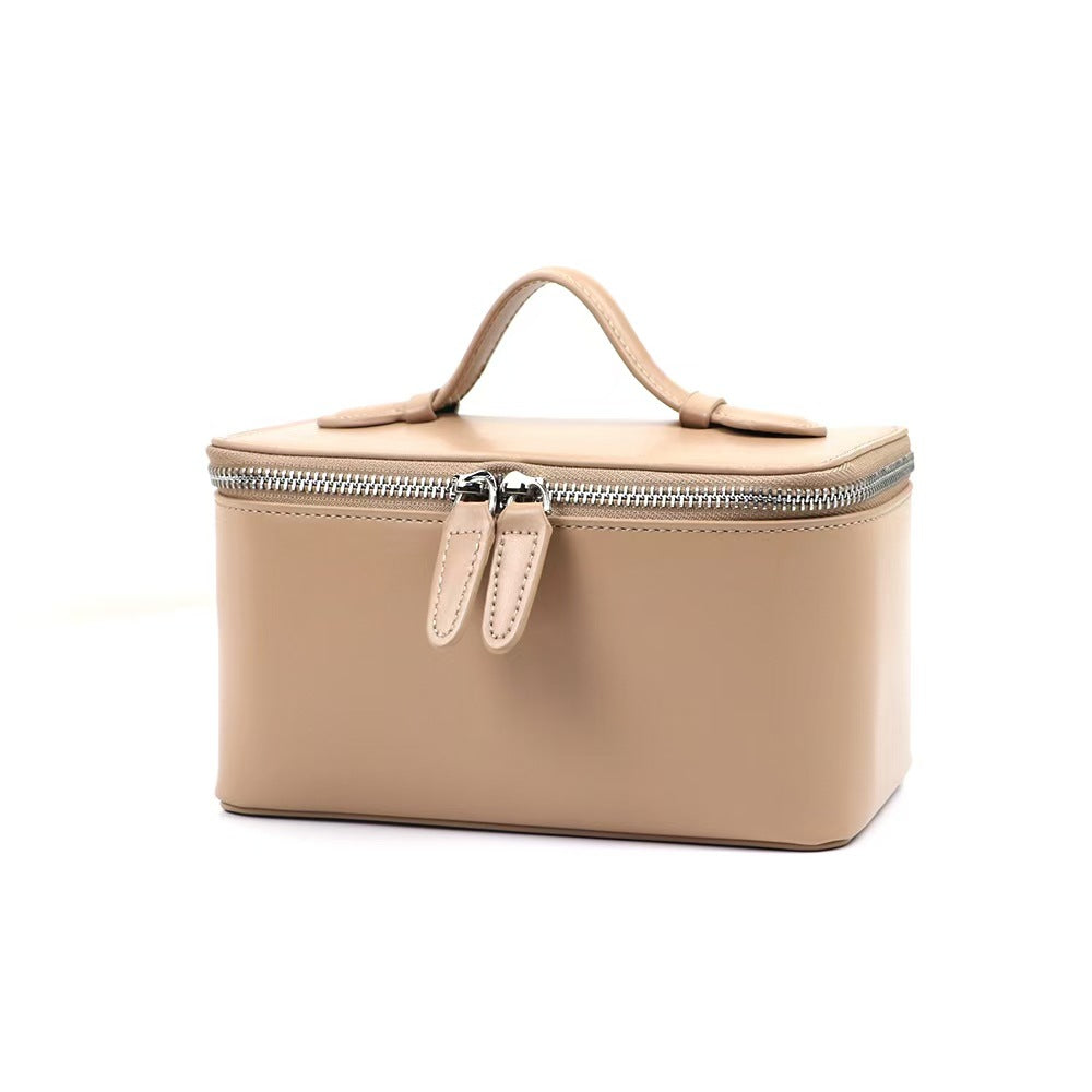 Handheld Leather Cosmetic Bag Large-Capacity Makeup Organizer