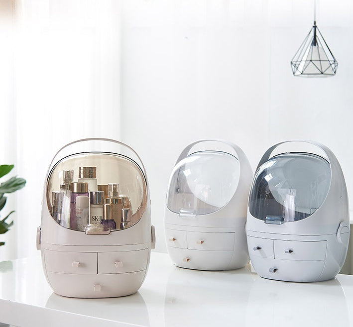 Multi-Function Dustproof Cosmetic Storage Box With Mirror Portable Desktop Organizer