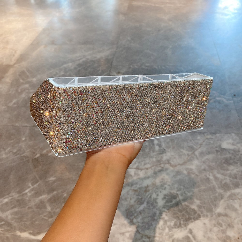 Transparent Diamond Makeup Brush And Eyebrow Pencil Storage Box