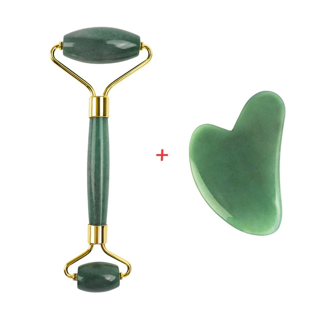 Natural Jade Rose Quartz Face Roller Slimming Lifting Massager