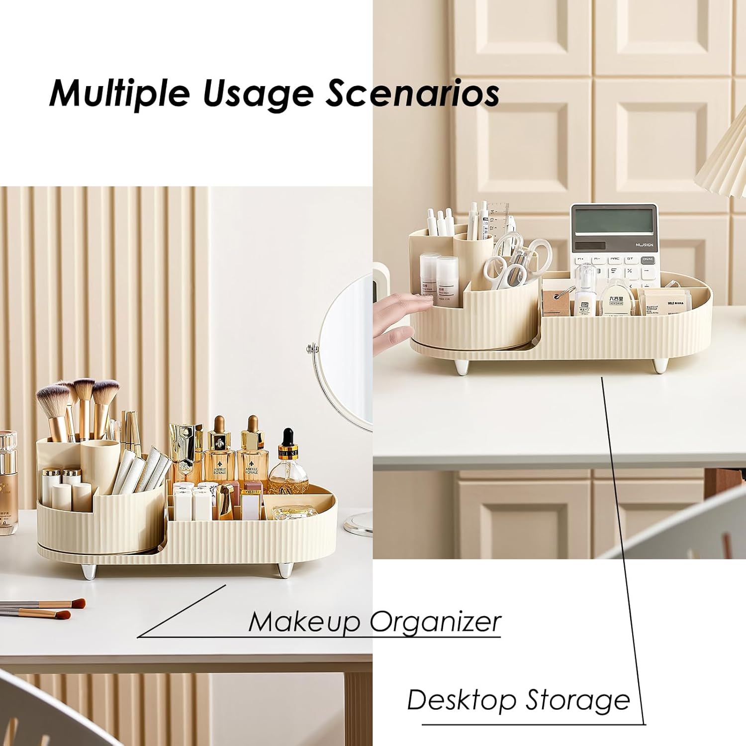 Rotating Makeup Organizer With Brush Holder Large Capacity Vanity Storage Case