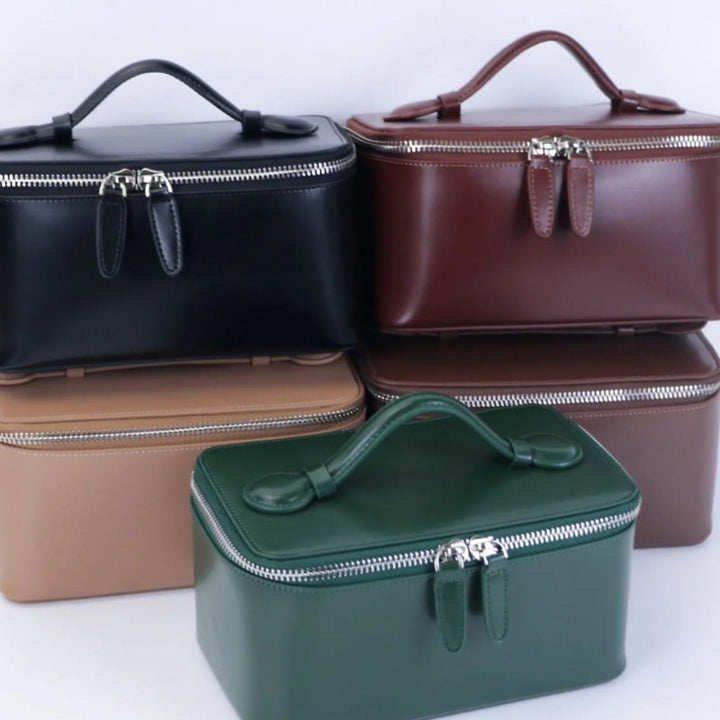 Handheld Leather Cosmetic Bag Large-Capacity Makeup Organizer