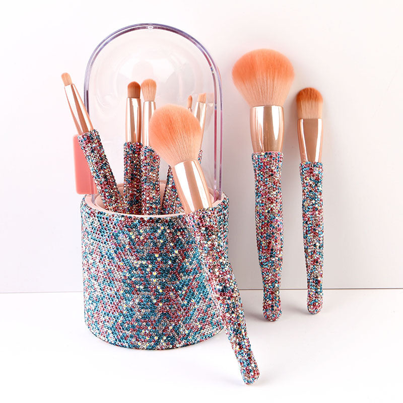 8-Barrel Diamond Makeup Brush Set With Rhinestone Detailing