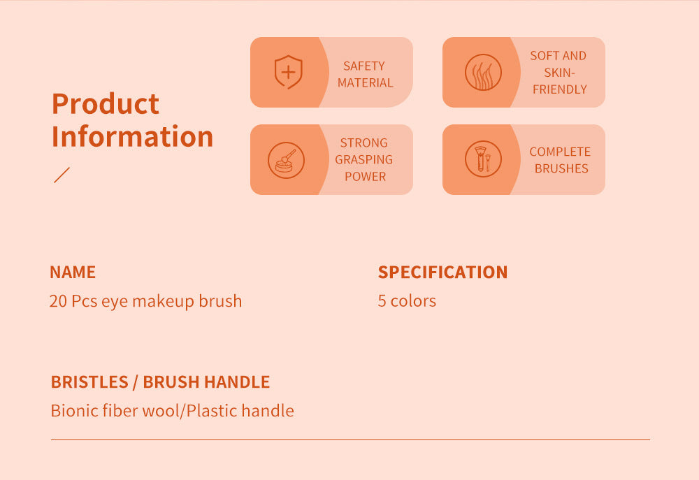 20-Piece Fluorescent Makeup Brush Set For Face And Eyes