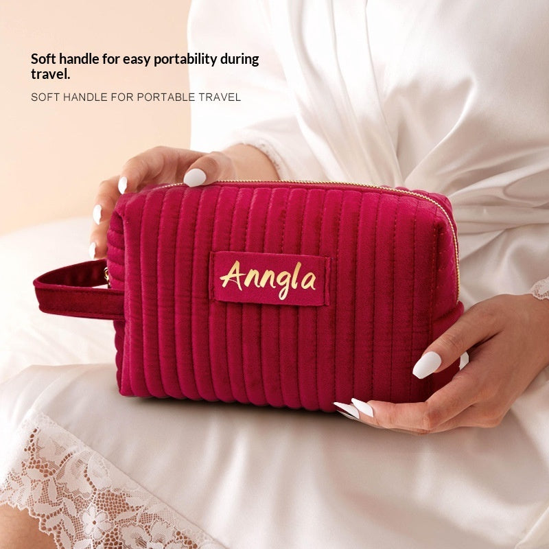 Velvet Large-Capacity Portable Makeup Organizer Bag