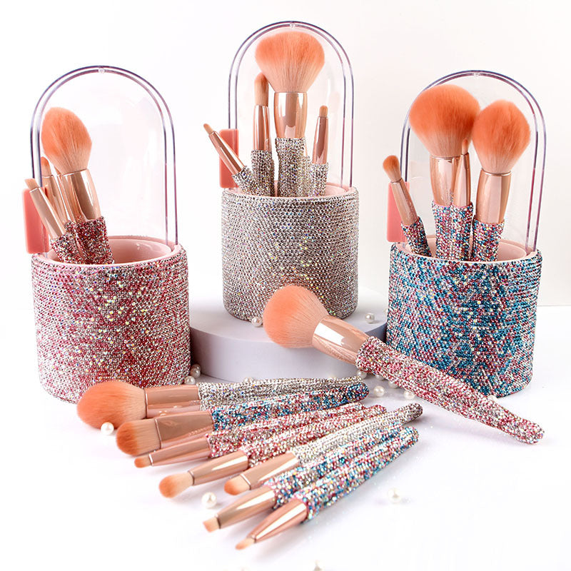 8-Barrel Diamond Makeup Brush Set With Rhinestone Detailing