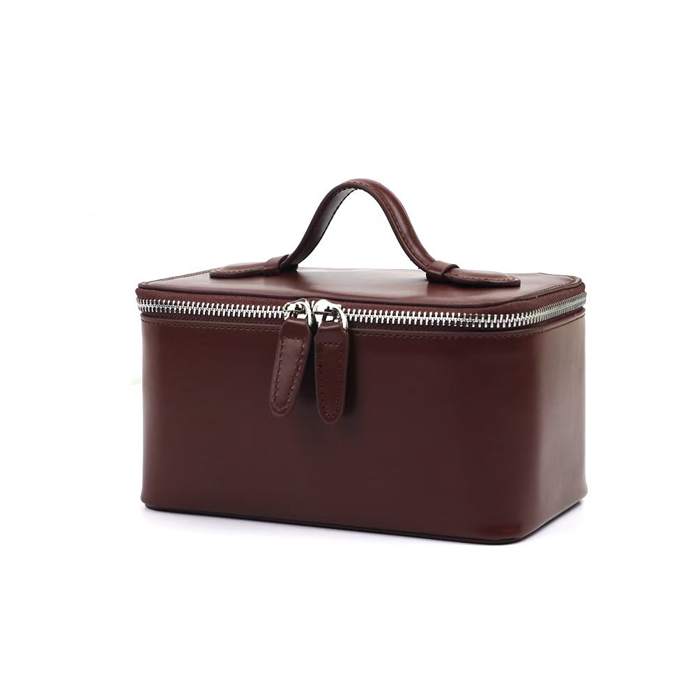 Handheld Leather Cosmetic Bag Large-Capacity Makeup Organizer