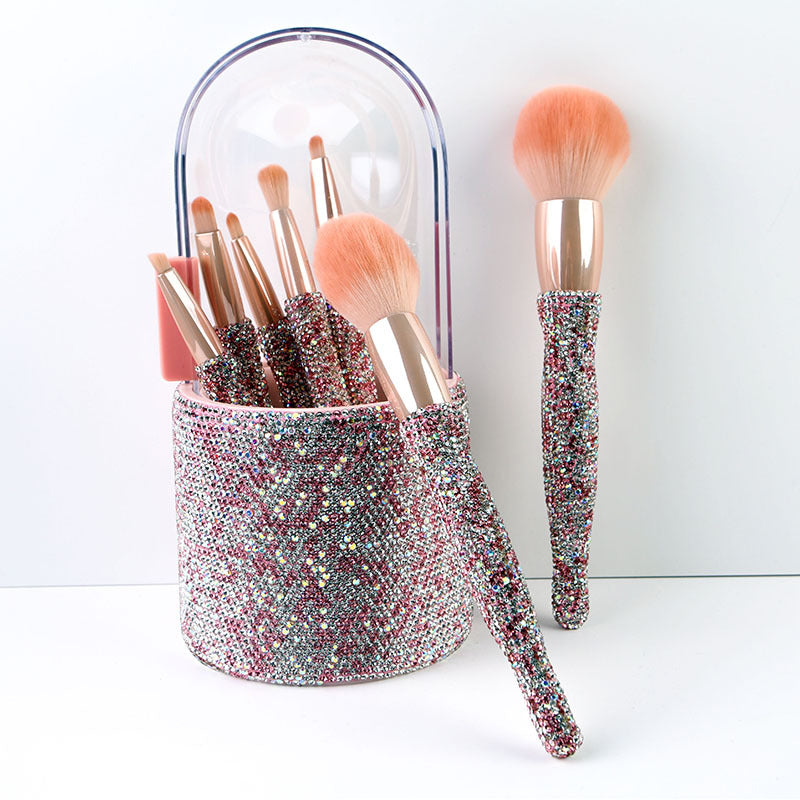 8-Barrel Diamond Makeup Brush Set With Rhinestone Detailing