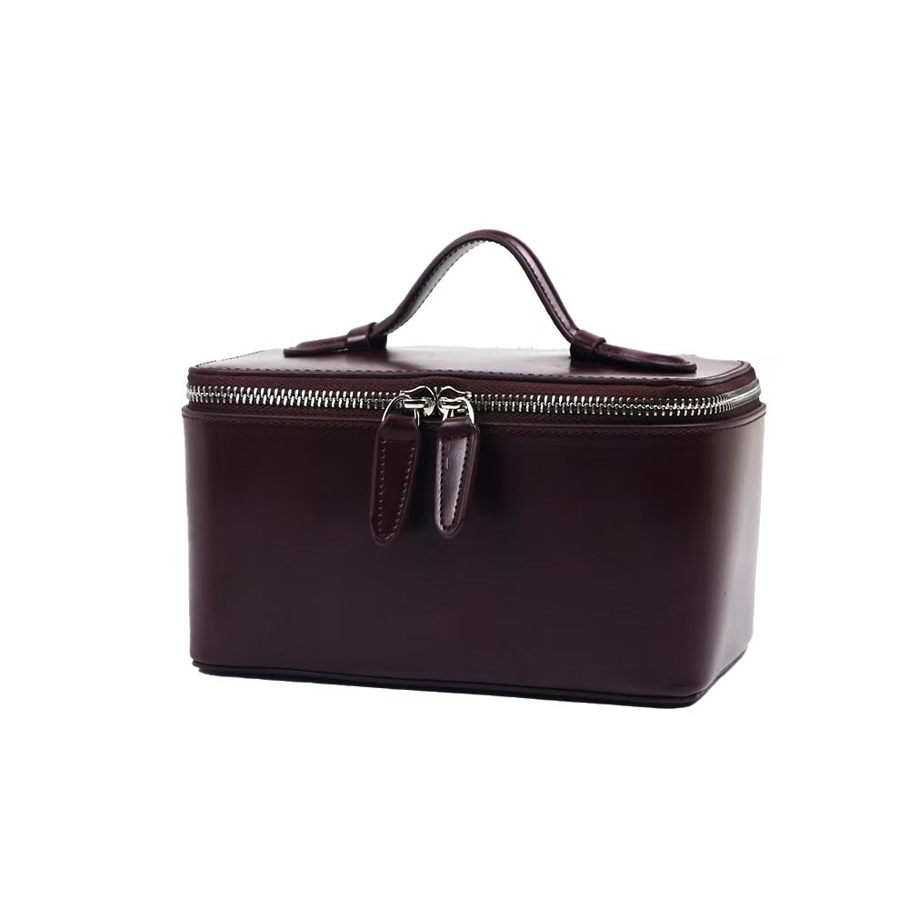 Handheld Leather Cosmetic Bag Large-Capacity Makeup Organizer